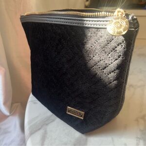 Stephanie Johnson large black velvet makeup bag NWOT